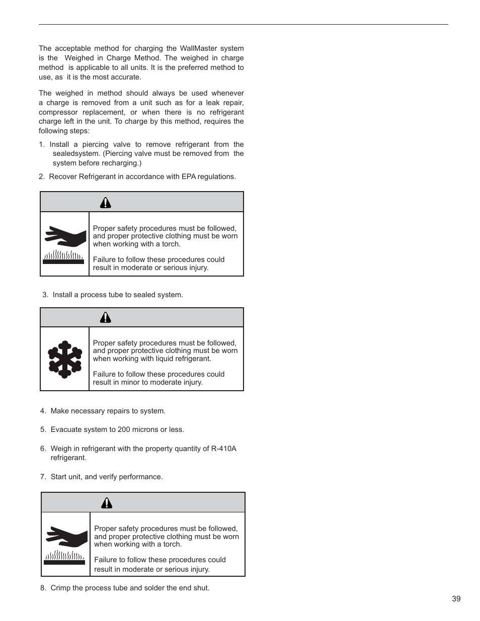 Warning caution, Warning | Friedrich KUHL R-410A User Manual | Page 40 / 87