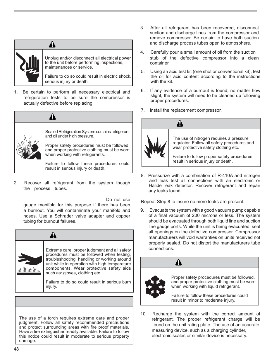 Warning, Notice, Caution | Compressor replacement | Friedrich KUHL R-410A User Manual | Page 49 / 87