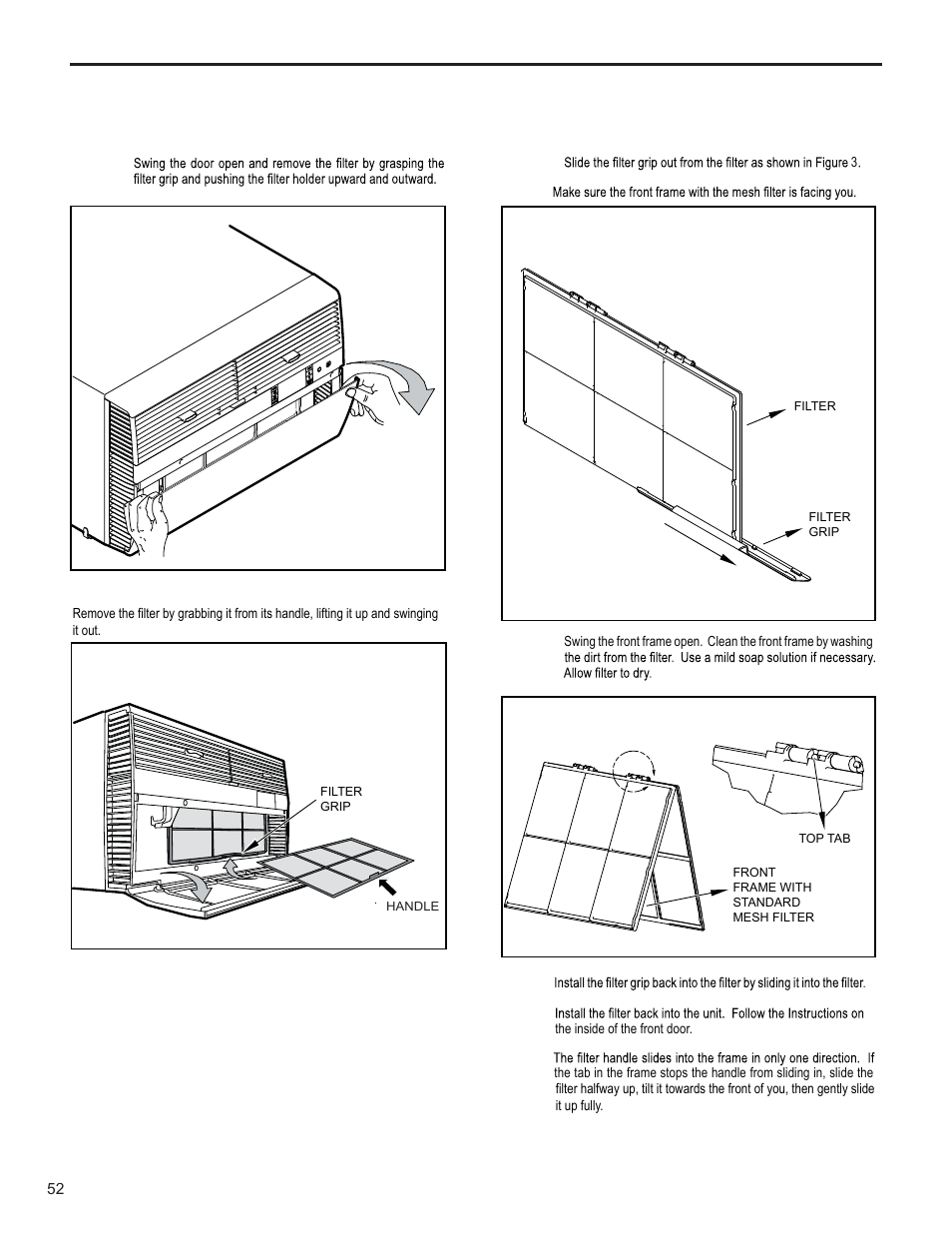 Routine maintenance (continued), Standard filter cleaning installation instructions | Friedrich KUHL R-410A User Manual | Page 53 / 87