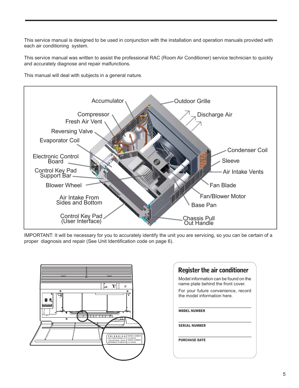 Introduction, Model and serial number location, Register the air conditioner | Friedrich KUHL R-410A User Manual | Page 6 / 87