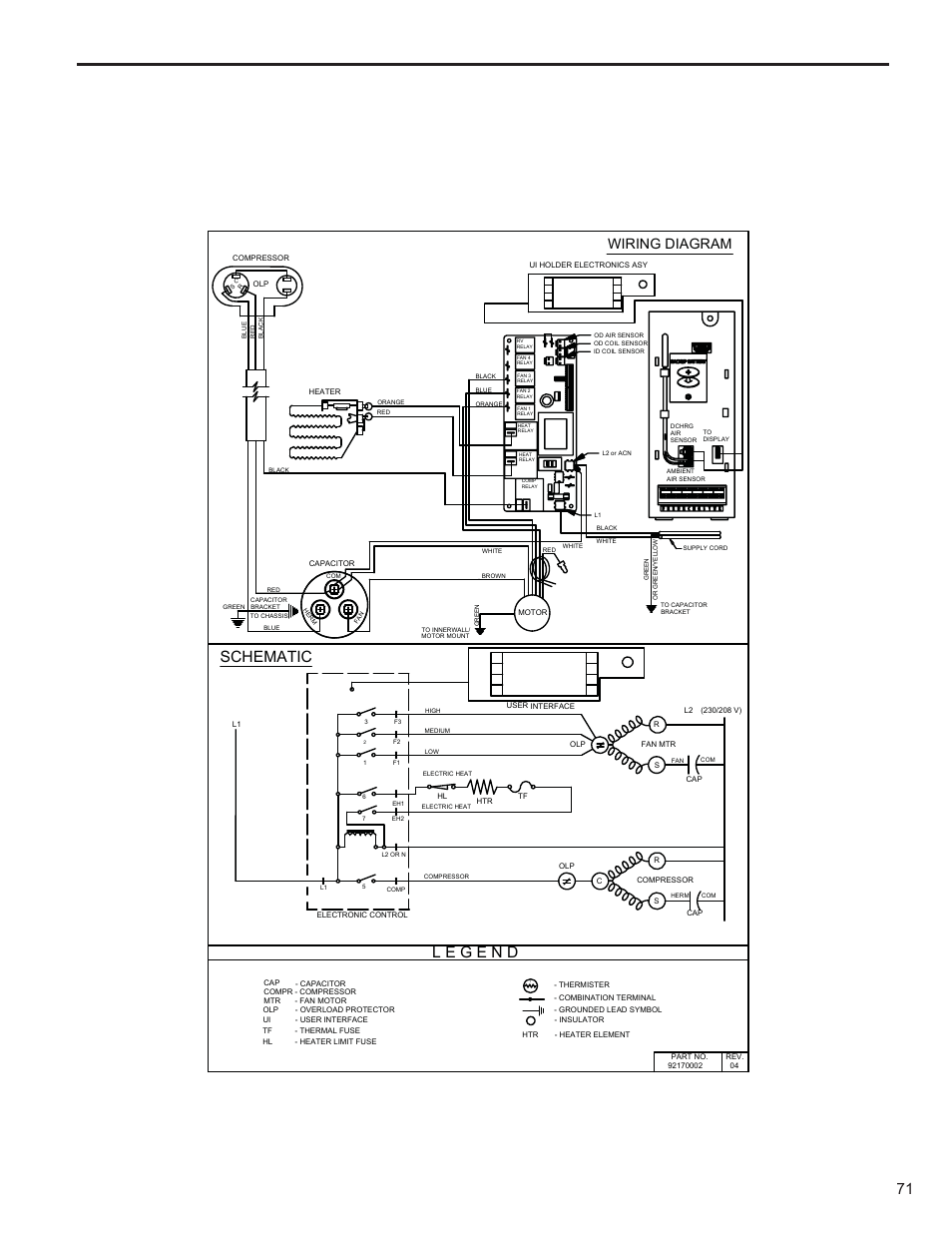 Schematic, Wiring diagram | Friedrich KUHL R-410A User Manual | Page 72 / 87