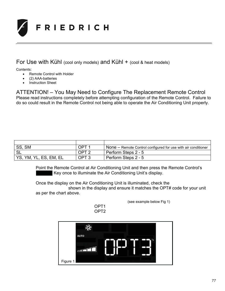 For use with kühl, And kühl, Kühl remote control | Friedrich KUHL R-410A User Manual | Page 78 / 87