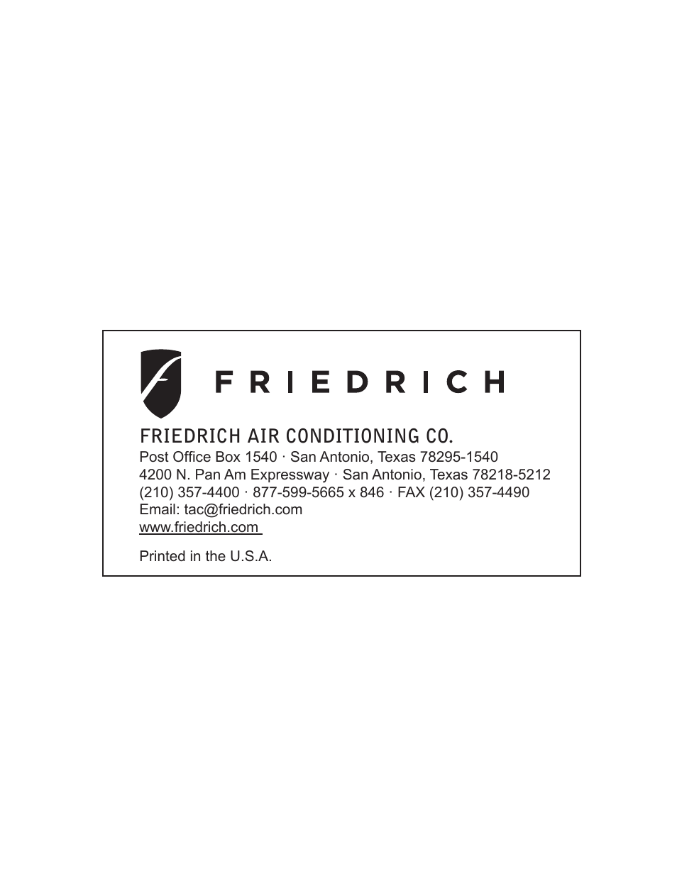 Technical support contact information | Friedrich KUHL R-410A User Manual | Page 86 / 87