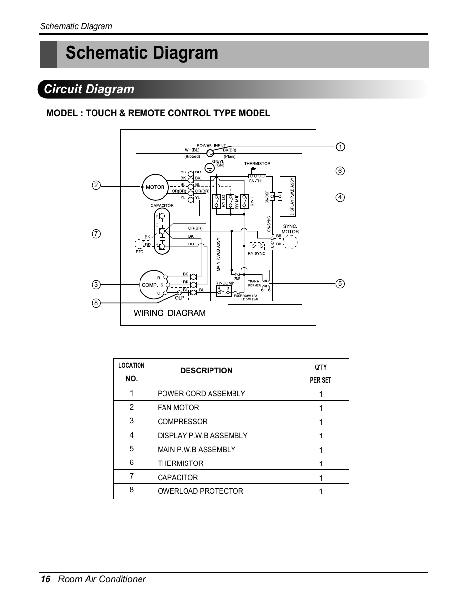 Schematic diagram, Circuit diagram | Friedrich CP10E10 User Manual | Page 16 / 30