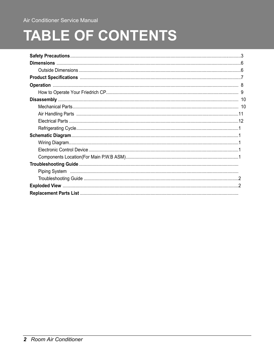 Friedrich CP10E10 User Manual | Page 2 / 30