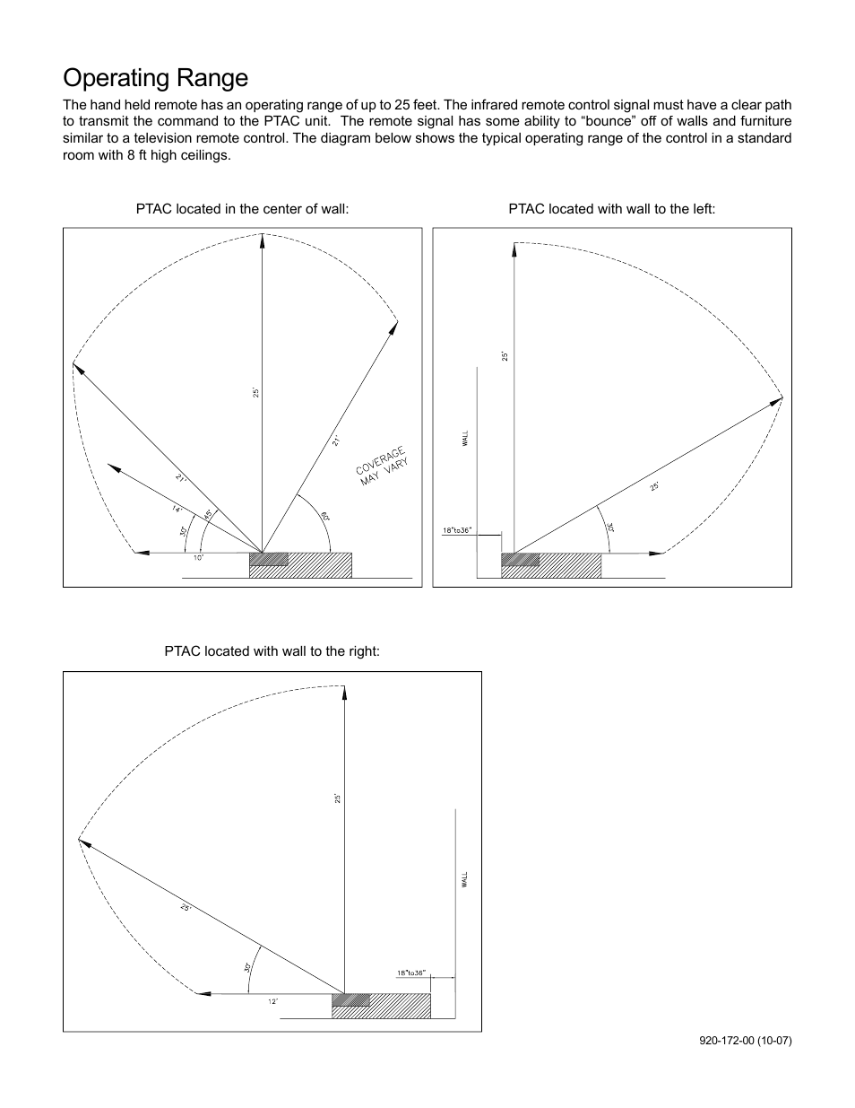 Operating range | Friedrich PDXRC User Manual | Page 2 / 2