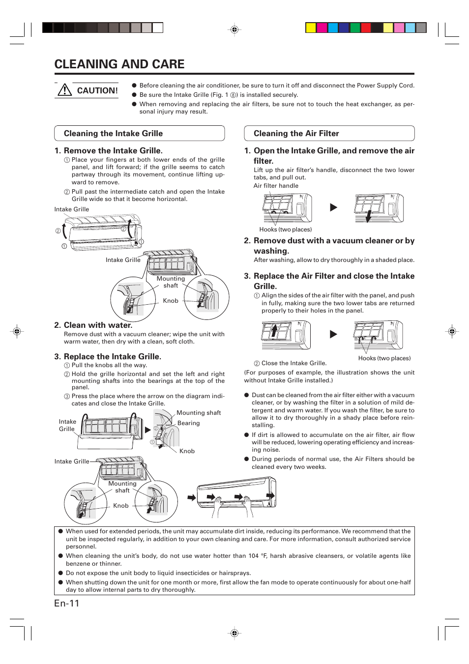 Cleaning and care, En-11 | Friedrich MW24Y3F User Manual | Page 12 / 46