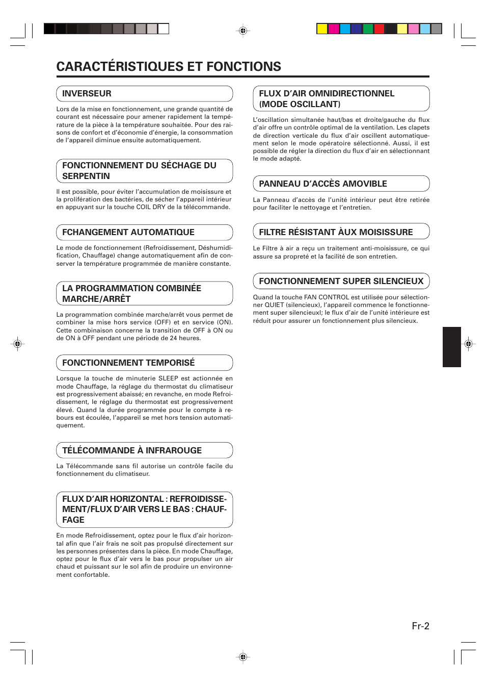 Caractéristiques et fonctions, Fr-2 | Friedrich MW24Y3F User Manual | Page 17 / 46