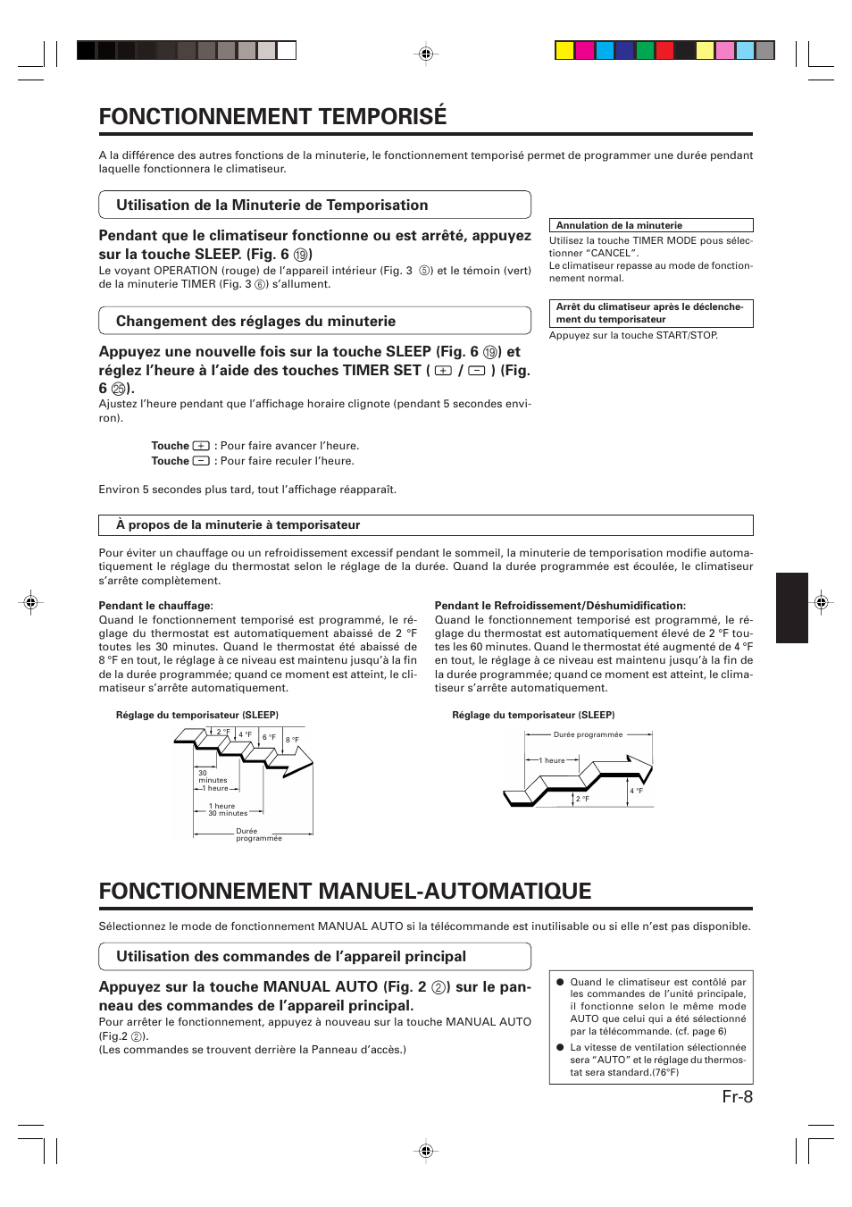 Fonctionnement temporisé, Fonctionnement manuel-automatique, Fr-8 | Friedrich MW24Y3F User Manual | Page 23 / 46