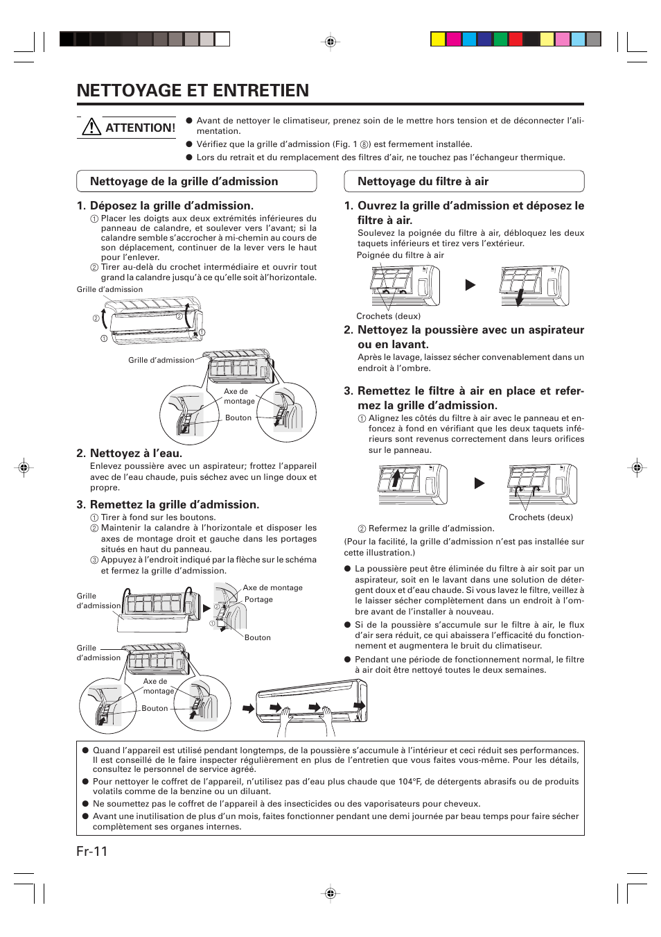 Nettoyage et entretien, Fr-11 | Friedrich MW24Y3F User Manual | Page 26 / 46