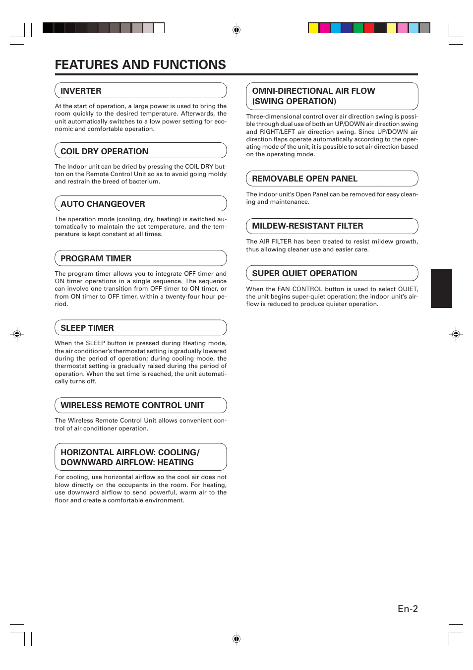 Features and functions, En-2 | Friedrich MW24Y3F User Manual | Page 3 / 46