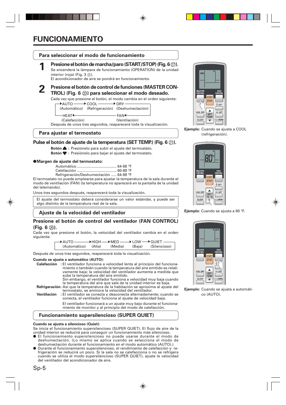 Funcionamiento, Sp-5 | Friedrich MW24Y3F User Manual | Page 34 / 46