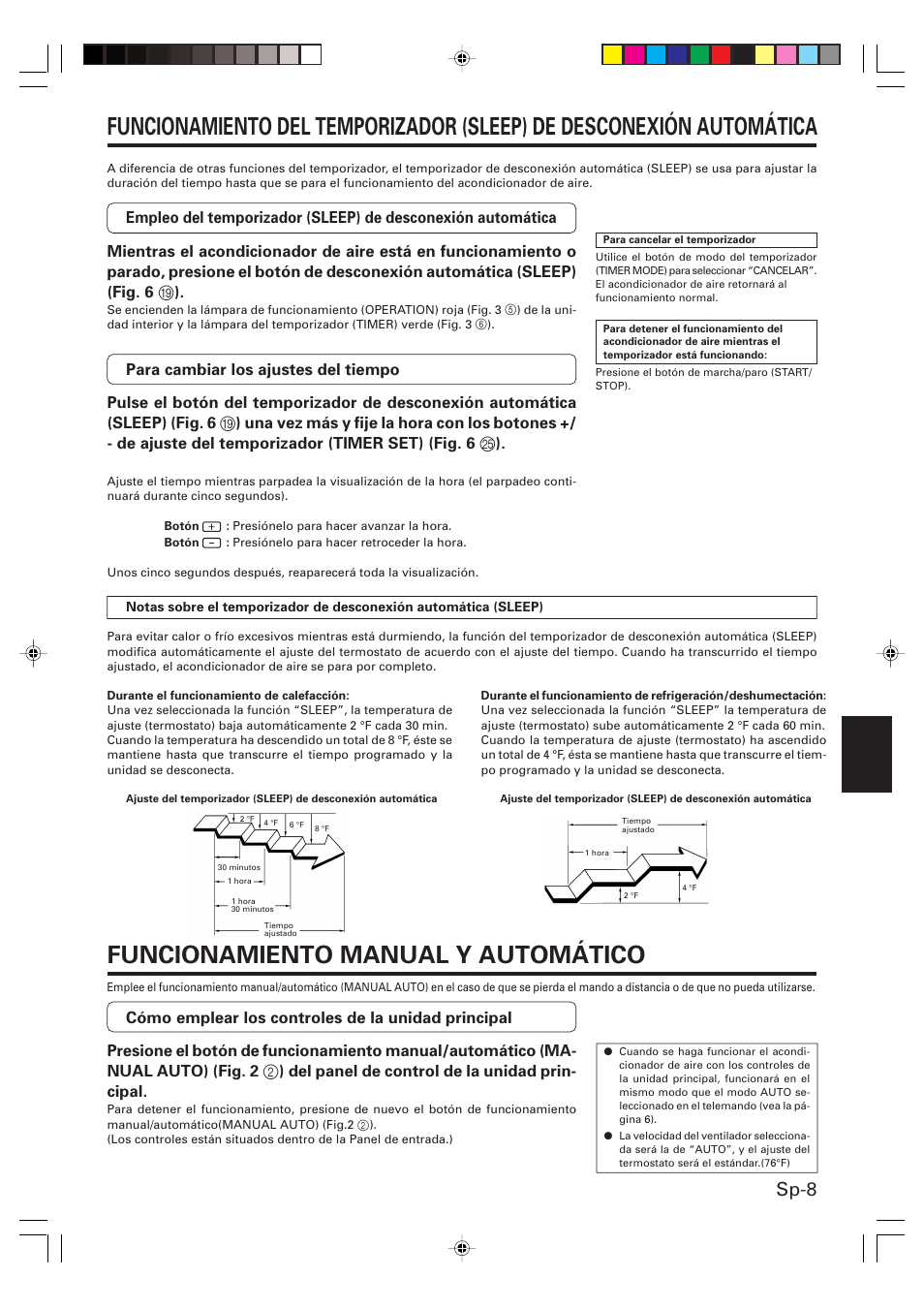 Funcionamiento manual y automático, Sp-8 | Friedrich MW24Y3F User Manual | Page 37 / 46