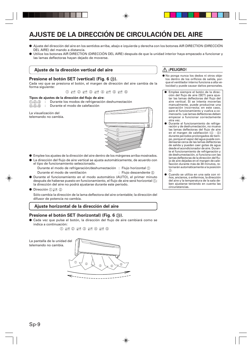 Ajuste de la dirección de circulación del aire, Sp-9 | Friedrich MW24Y3F User Manual | Page 38 / 46