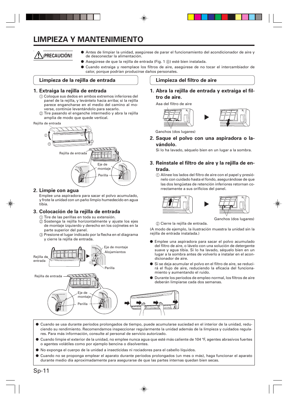 Limpieza y mantenimiento, Sp-11 | Friedrich MW24Y3F User Manual | Page 40 / 46