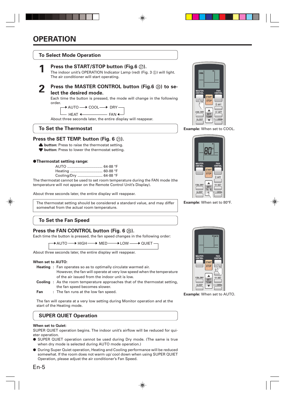 Operation, En-5 | Friedrich MW24Y3F User Manual | Page 6 / 46