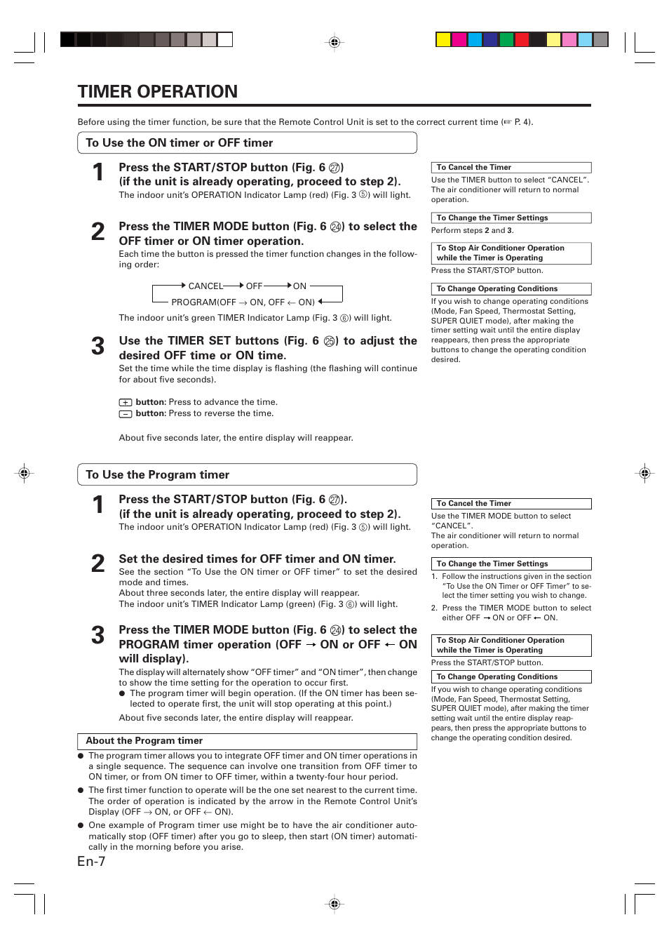 Timer operation, En-7 | Friedrich MW24Y3F User Manual | Page 8 / 46