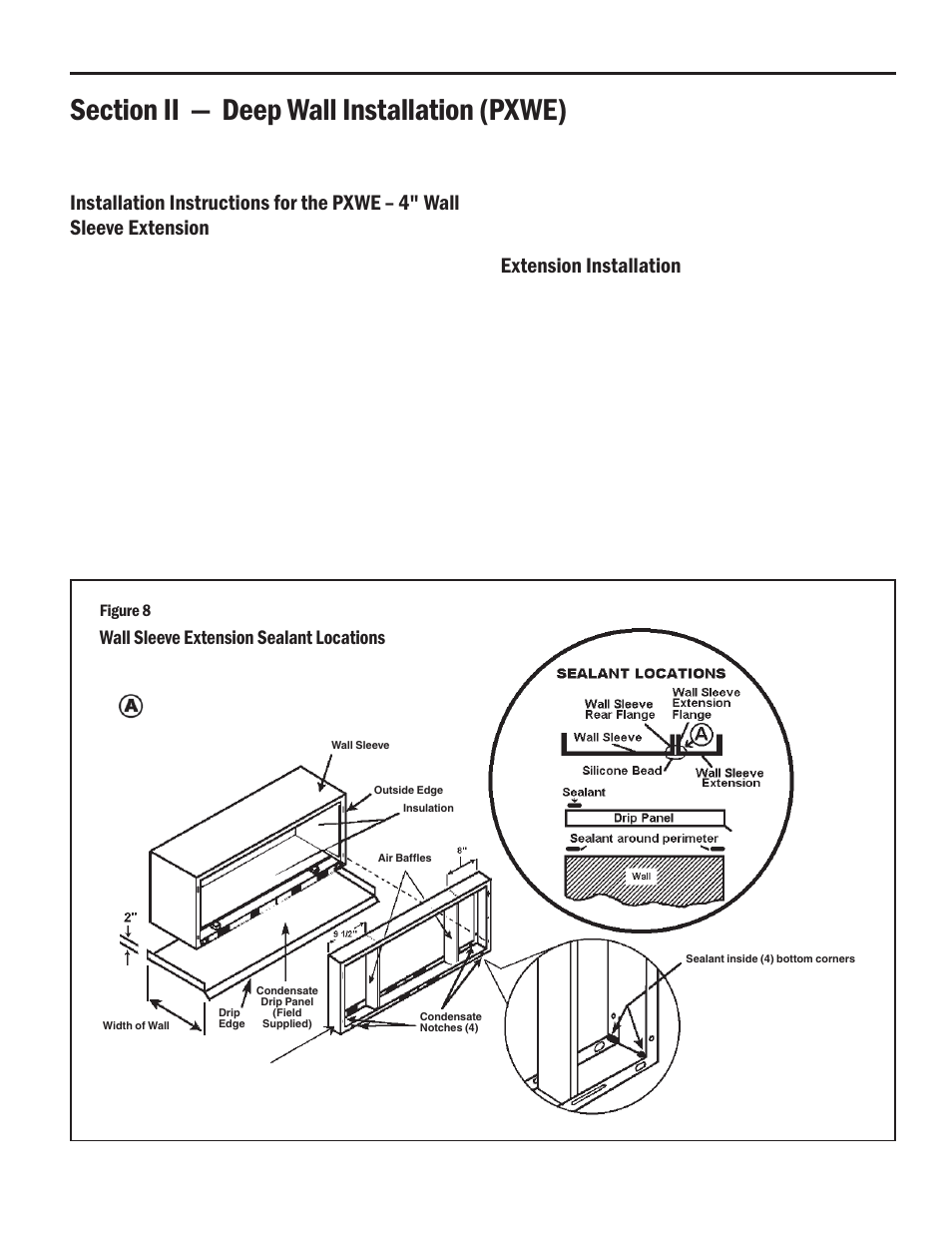 Extension installation, Wall sleeve extension sealant locations | Friedrich HEAT PUMPS User Manual | Page 11 / 28