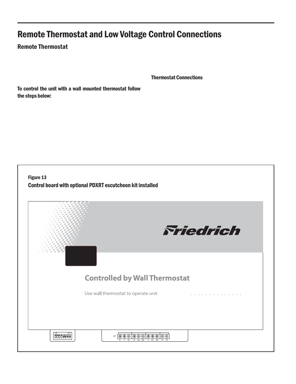 Remote thermostat, Thermostat connections, Figure 13 | Friedrich HEAT PUMPS User Manual | Page 18 / 28