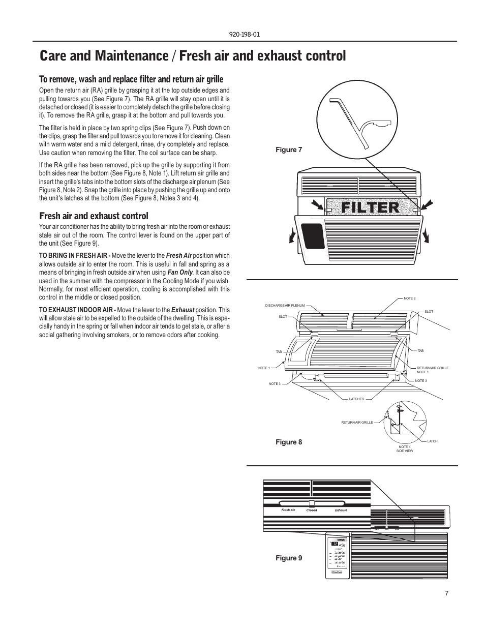 Fresh air and exhaust control | Friedrich KM18 User Manual | Page 7 / 56