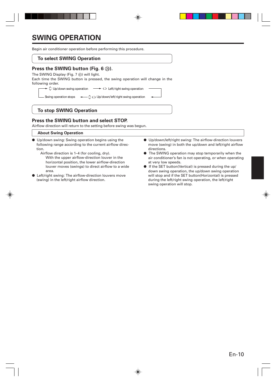 Swing operation, En-10 | Friedrich MW24C3G User Manual | Page 11 / 18