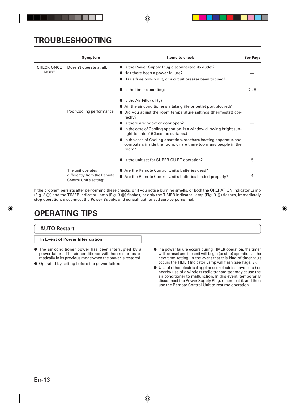 Troubleshooting, Operating tips, En-13 | Friedrich MW24C3G User Manual | Page 14 / 18