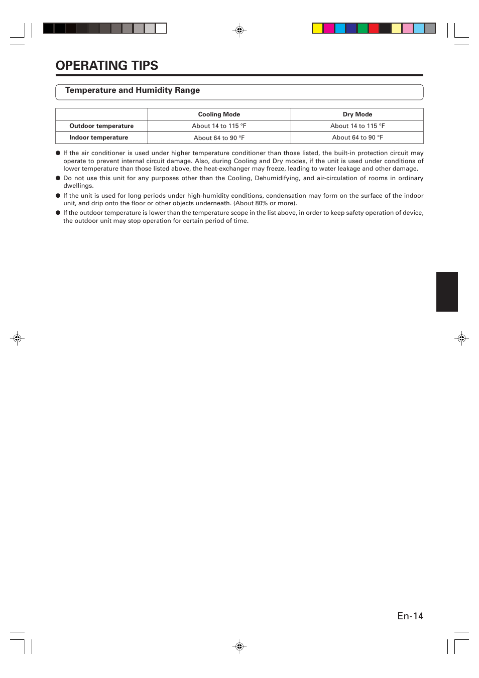 Operating tips, En-14 | Friedrich MW24C3G User Manual | Page 15 / 18