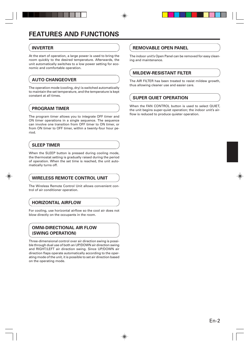 Features and functions, En-2 | Friedrich MW24C3G User Manual | Page 3 / 18