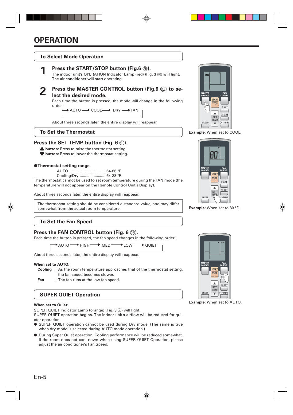 Operation, En-5 | Friedrich MW24C3G User Manual | Page 6 / 18