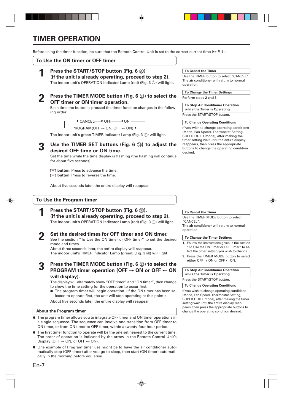 Timer operation, En-7 | Friedrich MW24C3G User Manual | Page 8 / 18