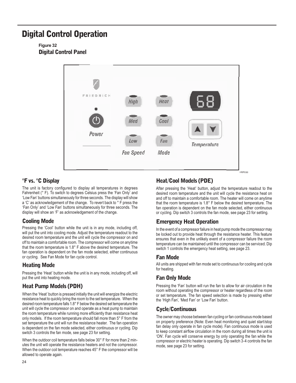 Digital control operation | Friedrich 920-087-09 (12/10) User Manual | Page 24 / 36