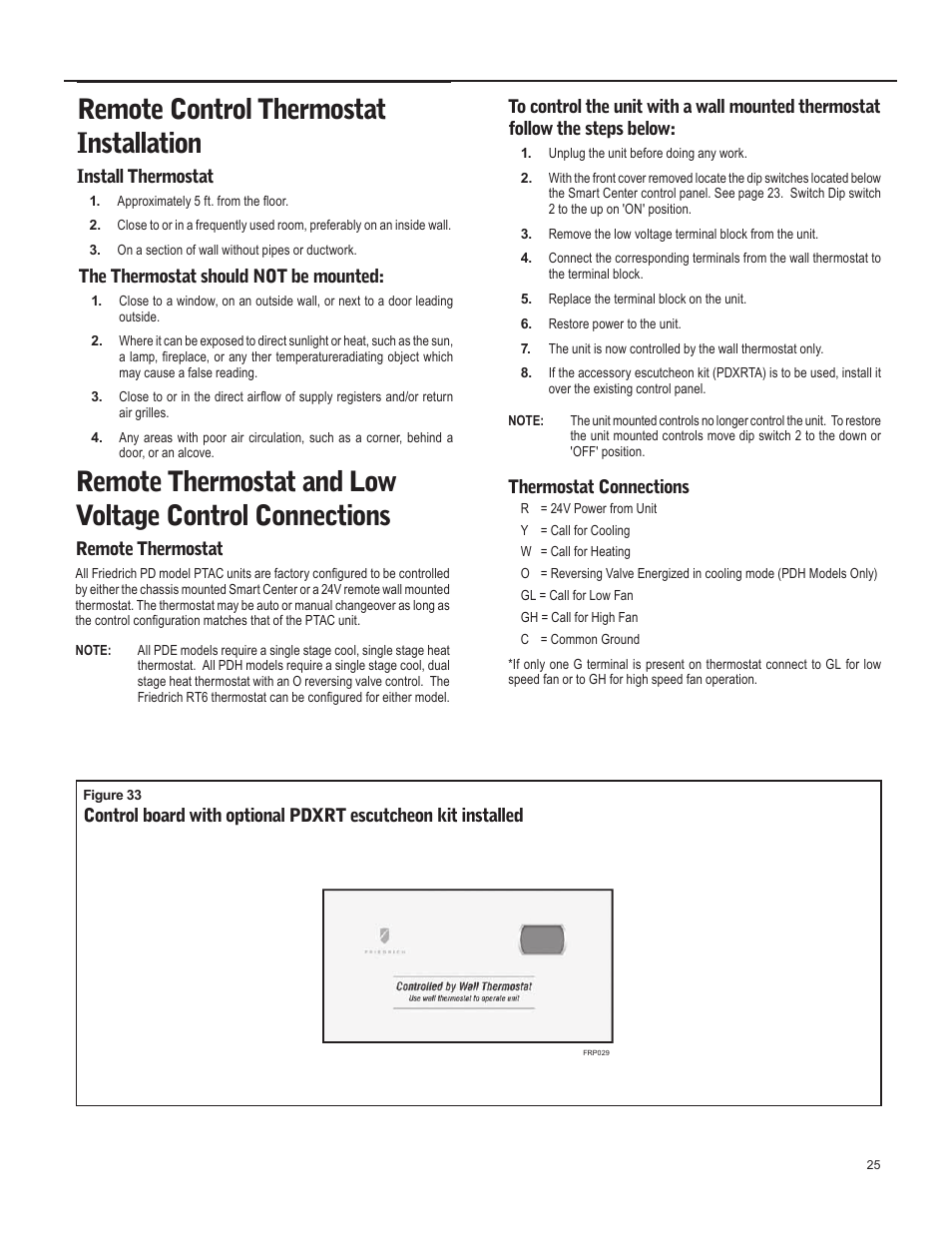 Remote control thermostat installation | Friedrich 920-087-09 (12/10) User Manual | Page 25 / 36