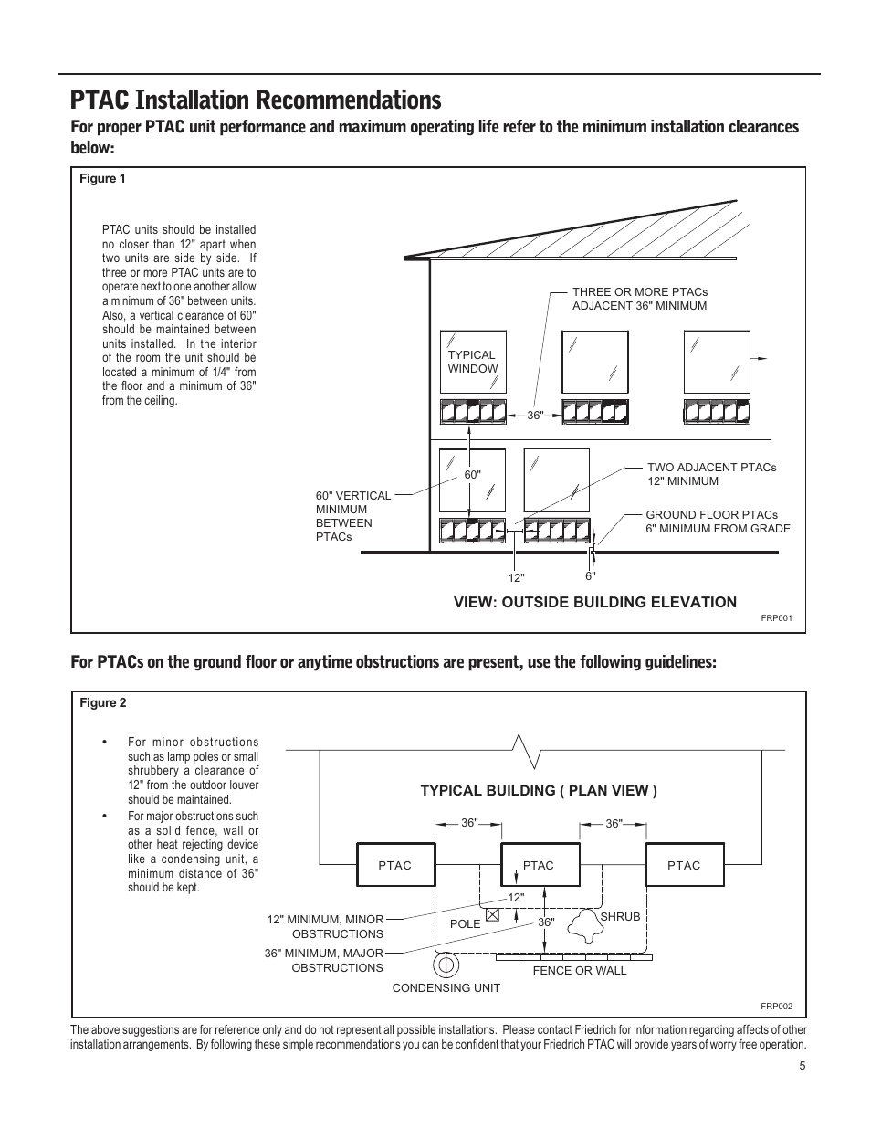 Ptac installation recommendations | Friedrich 920-087-09 (12/10) User Manual | Page 5 / 36