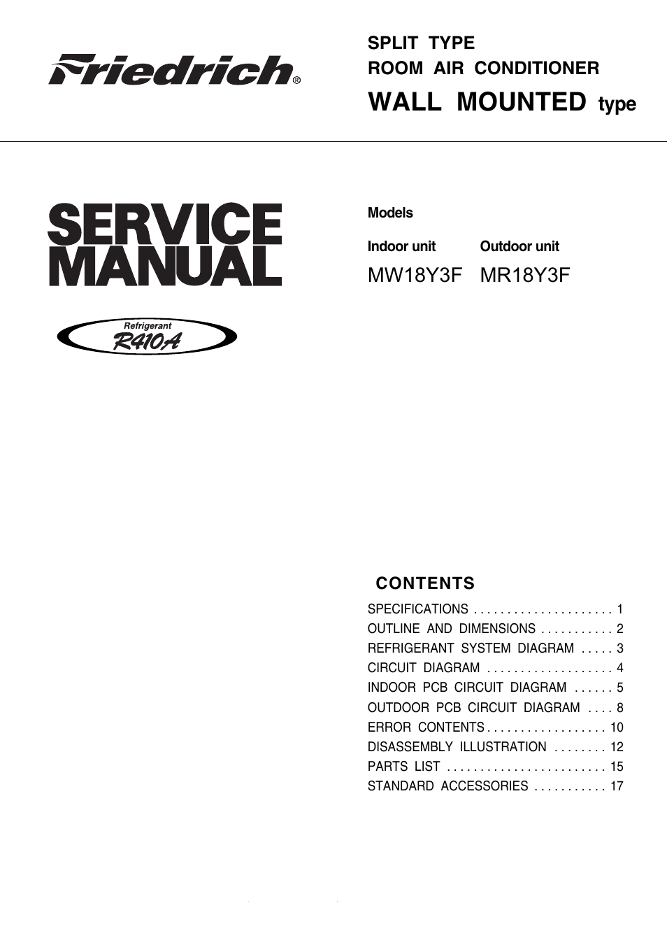 Friedrich MW18Y3F User Manual | 19 pages