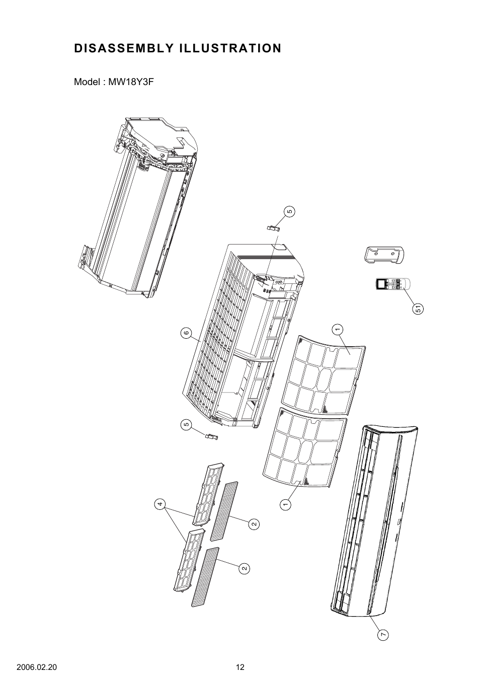 Disassembly illustration | Friedrich MW18Y3F User Manual | Page 13 / 19