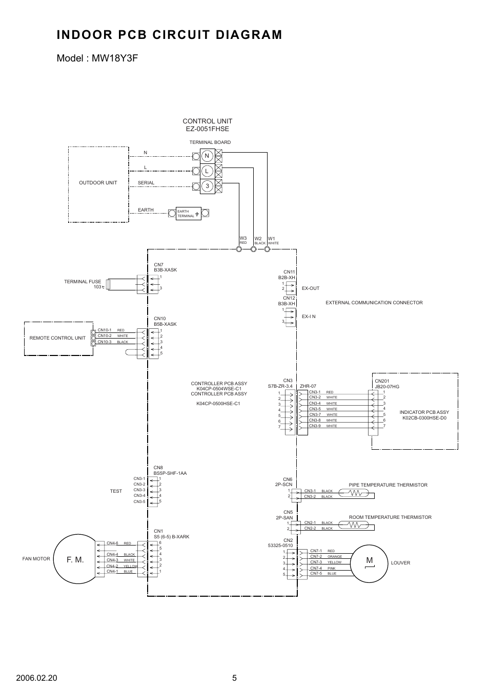 Indoor pcb circuit diagram, Model : mw18y3f | Friedrich MW18Y3F User Manual | Page 6 / 19