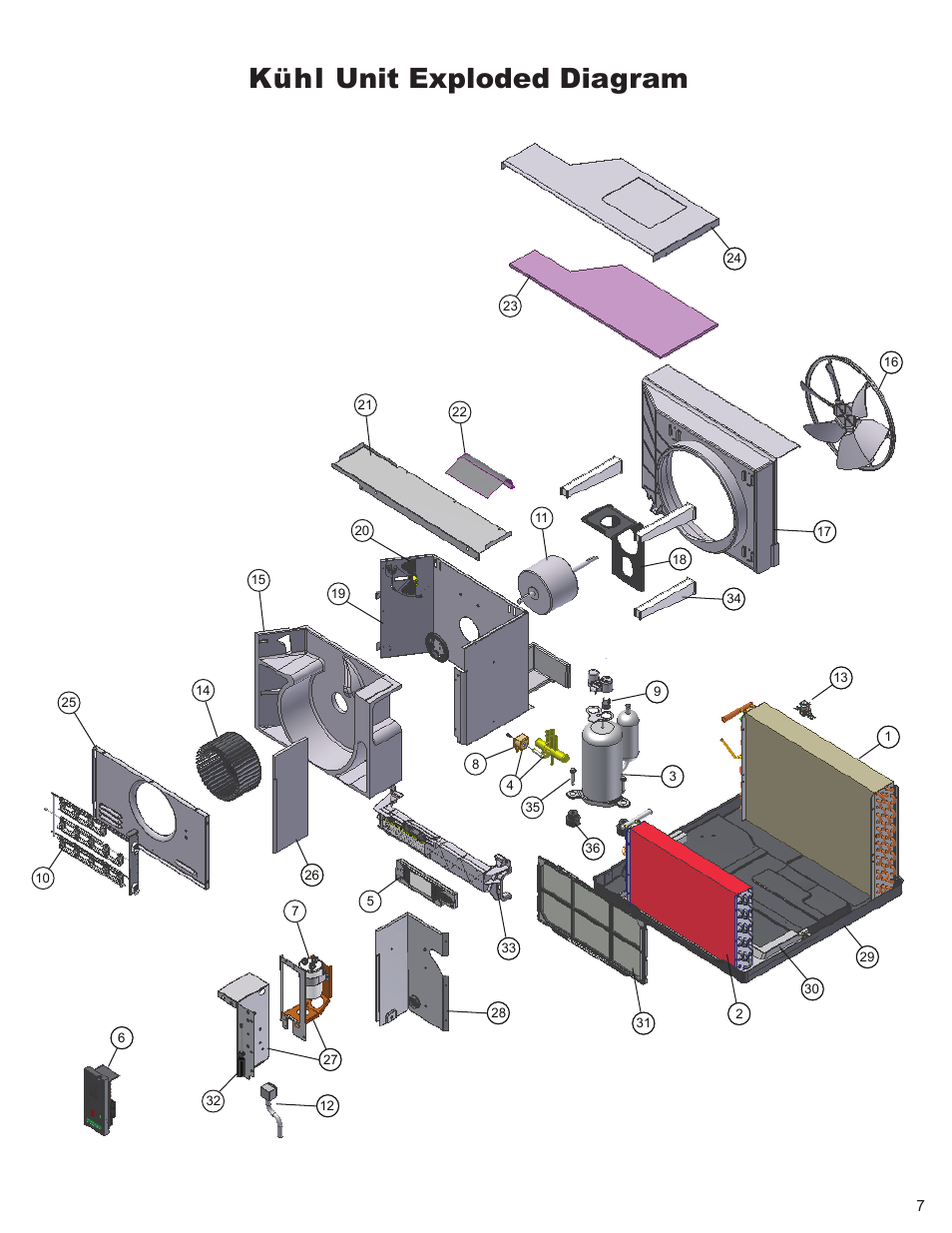 Kühl unit exploded diagram | Friedrich KUHL + XSTAR R-410A User Manual | Page 8 / 16