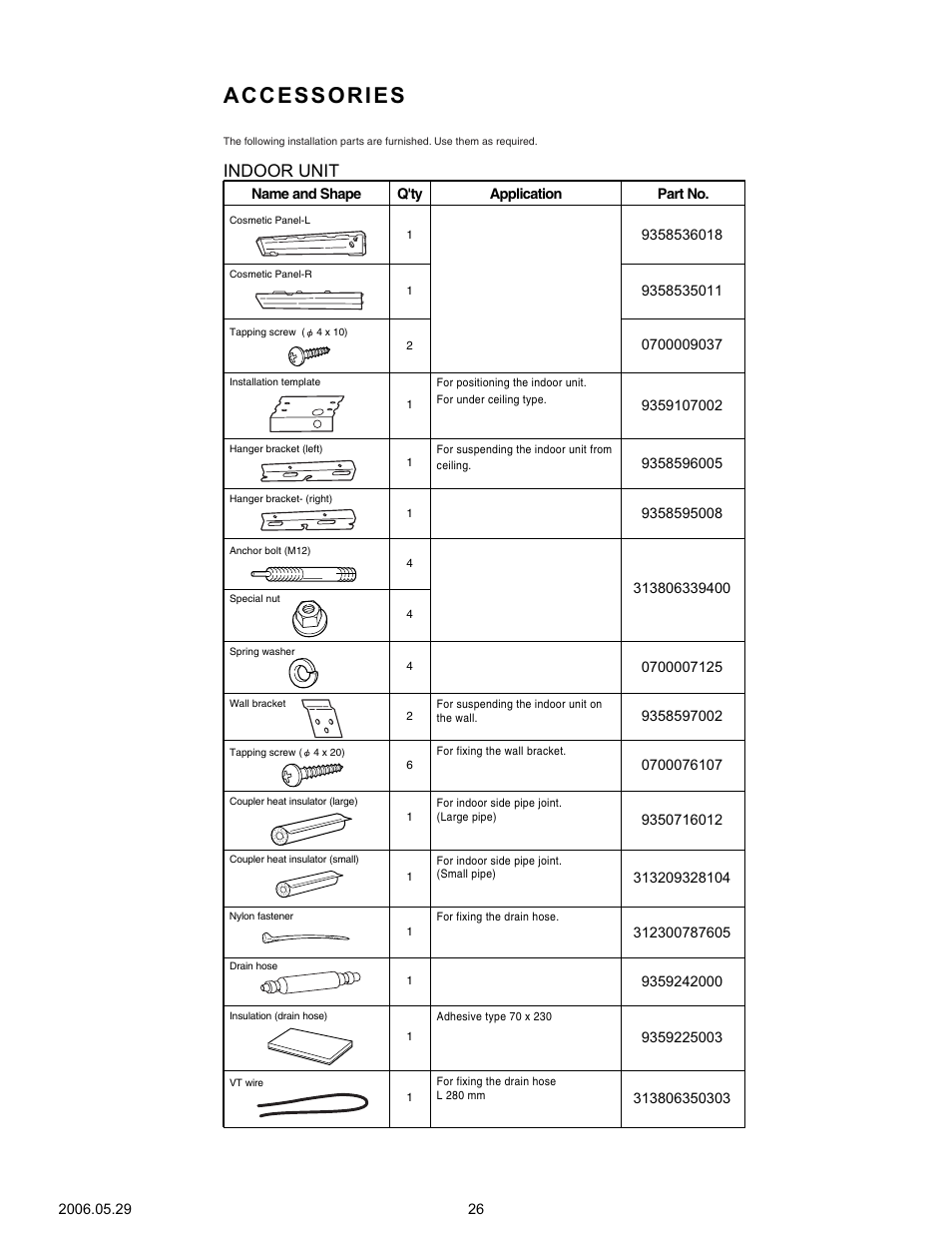 Accessories, Indoor unit | Friedrich MS24Y3F User Manual | Page 27 / 29
