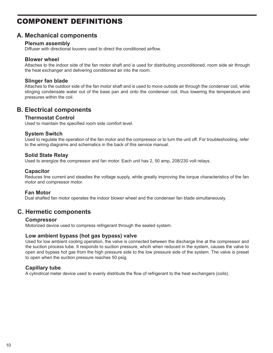 Component definitions | Friedrich HAZARDGARG R-410A User Manual | Page 11 / 32