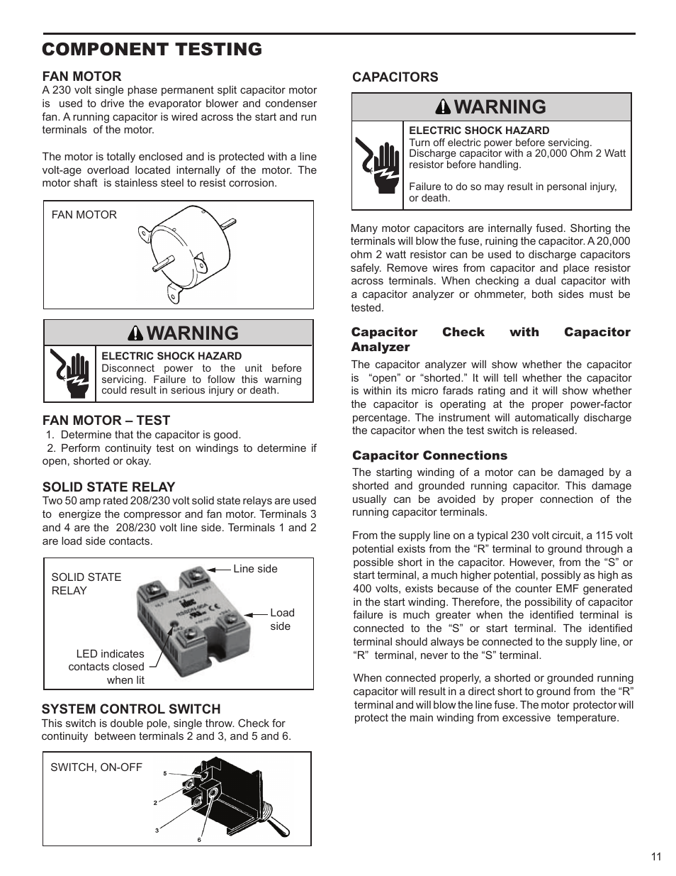 Warning, Component testing | Friedrich HAZARDGARG R-410A User Manual | Page 12 / 32