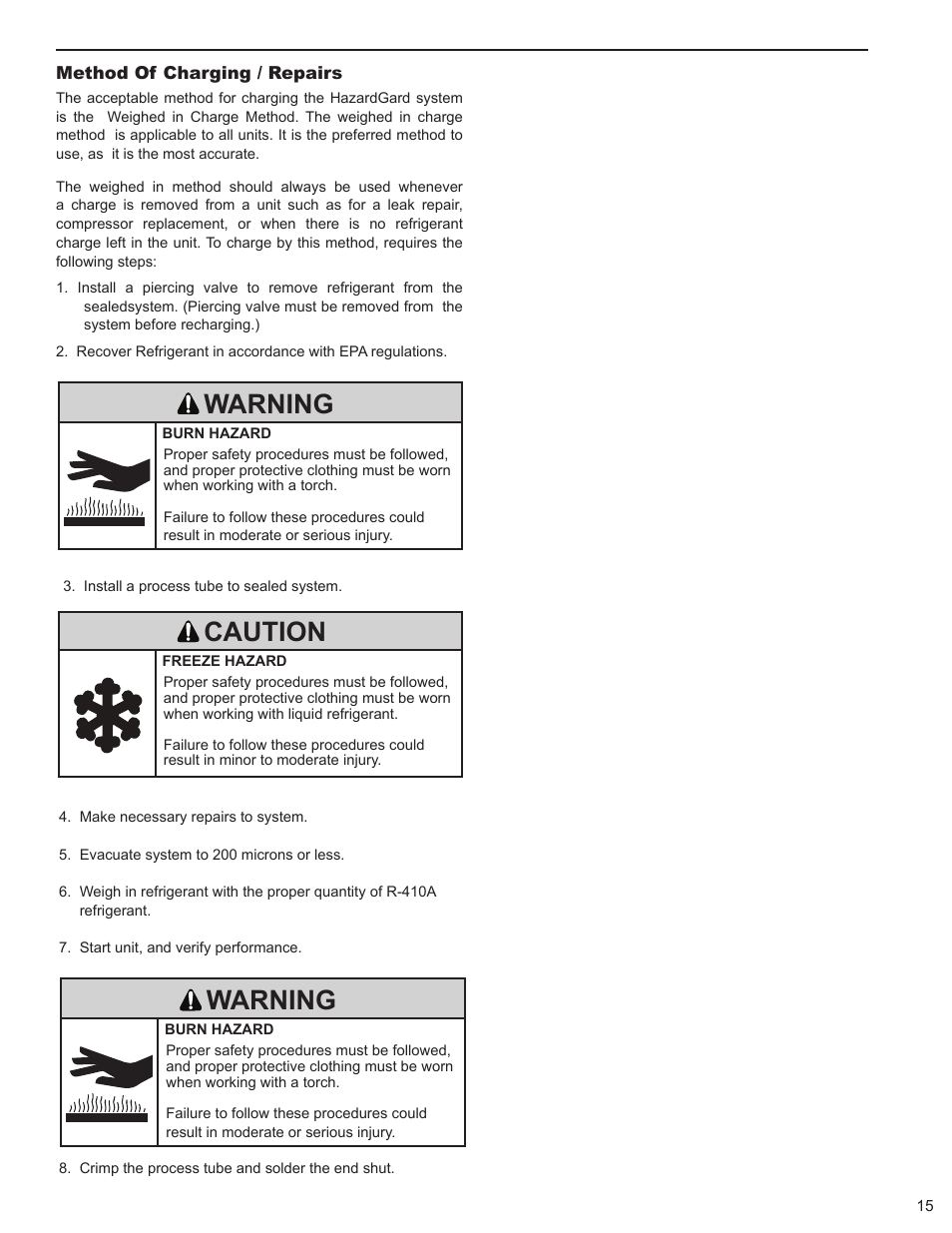 Warning caution, Warning | Friedrich HAZARDGARG R-410A User Manual | Page 16 / 32