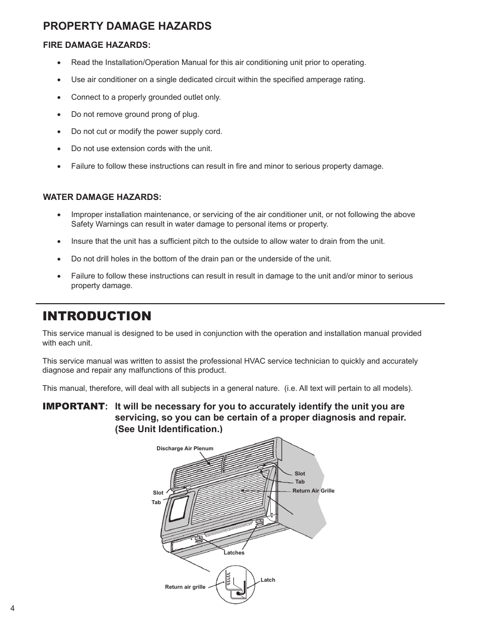Introduction, Property damage hazards | Friedrich HAZARDGARG R-410A User Manual | Page 5 / 32