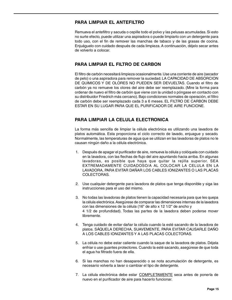 Friedrich C-90A User Manual | Page 15 / 31