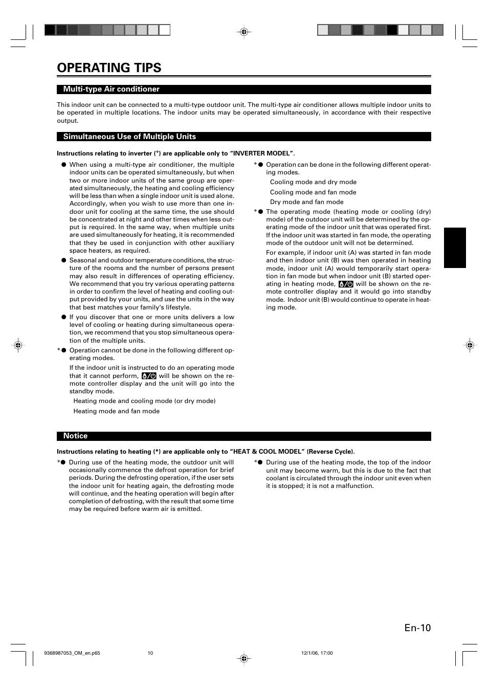 Operating tips, En-10 | Friedrich 9368987053 User Manual | Page 11 / 52