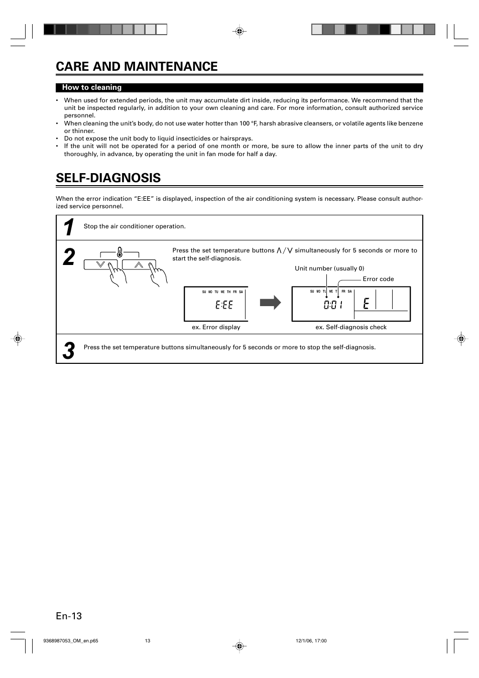 Self-diagnosis, Care and maintenance, En-13 | Friedrich 9368987053 User Manual | Page 14 / 52