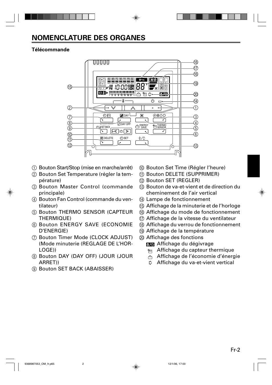 Nomenclature des organes, Fr-2 | Friedrich 9368987053 User Manual | Page 19 / 52