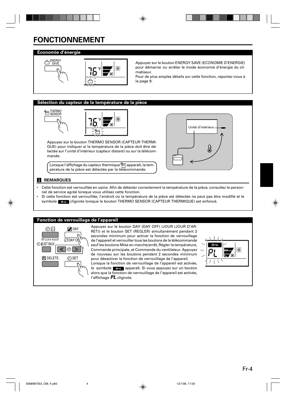 Fonctionnement, Fr-4 | Friedrich 9368987053 User Manual | Page 21 / 52