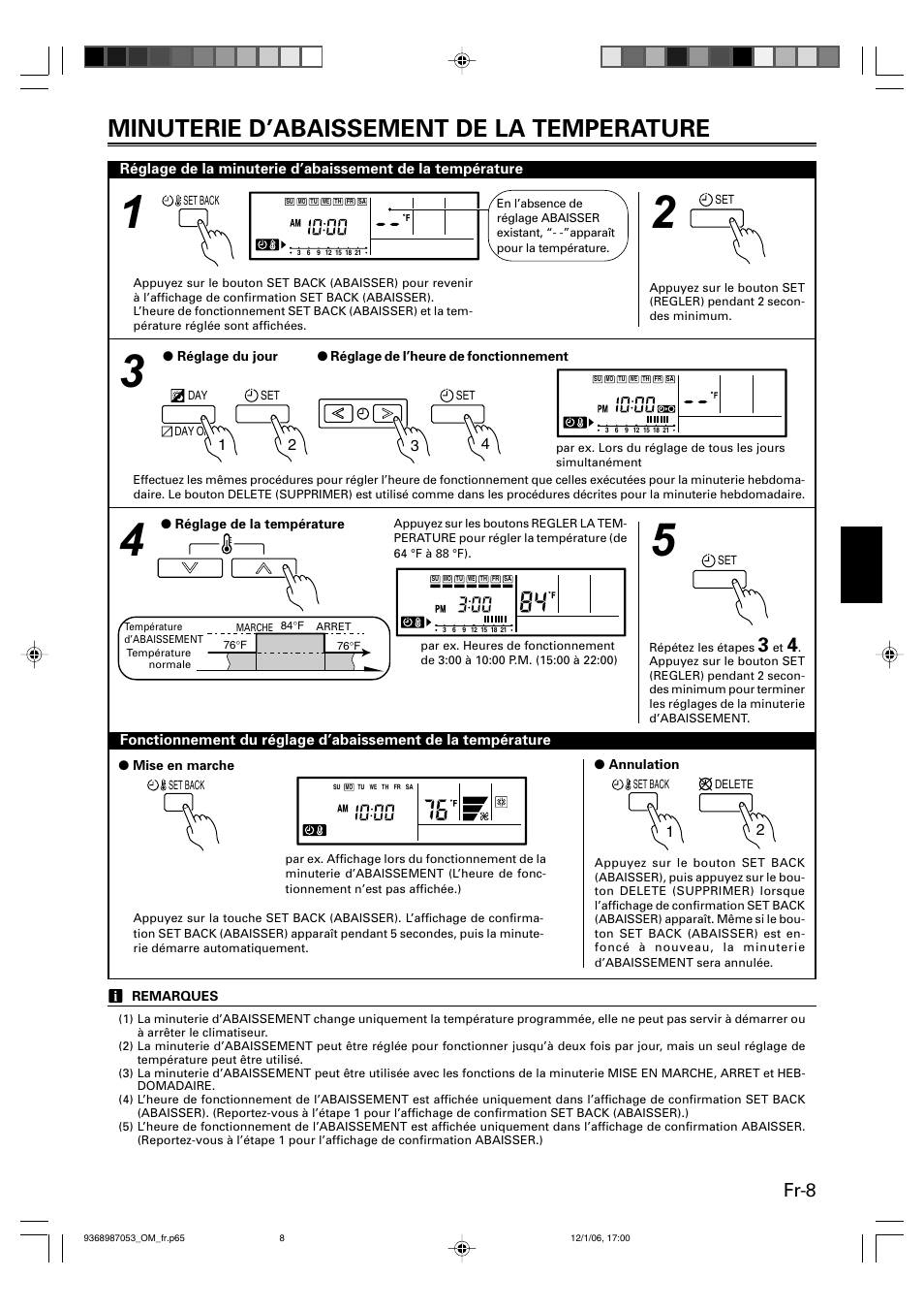 Minuterie d’abaissement de la temperature, Fr-8 | Friedrich 9368987053 User Manual | Page 25 / 52
