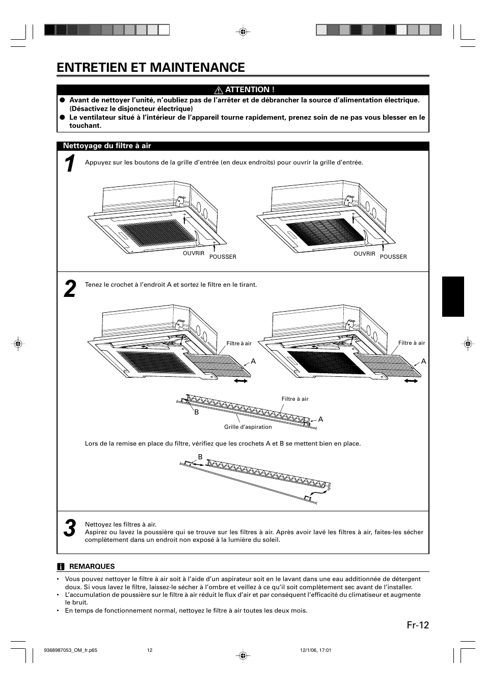 Entretien et maintenance, Fr-12 | Friedrich 9368987053 User Manual | Page 29 / 52