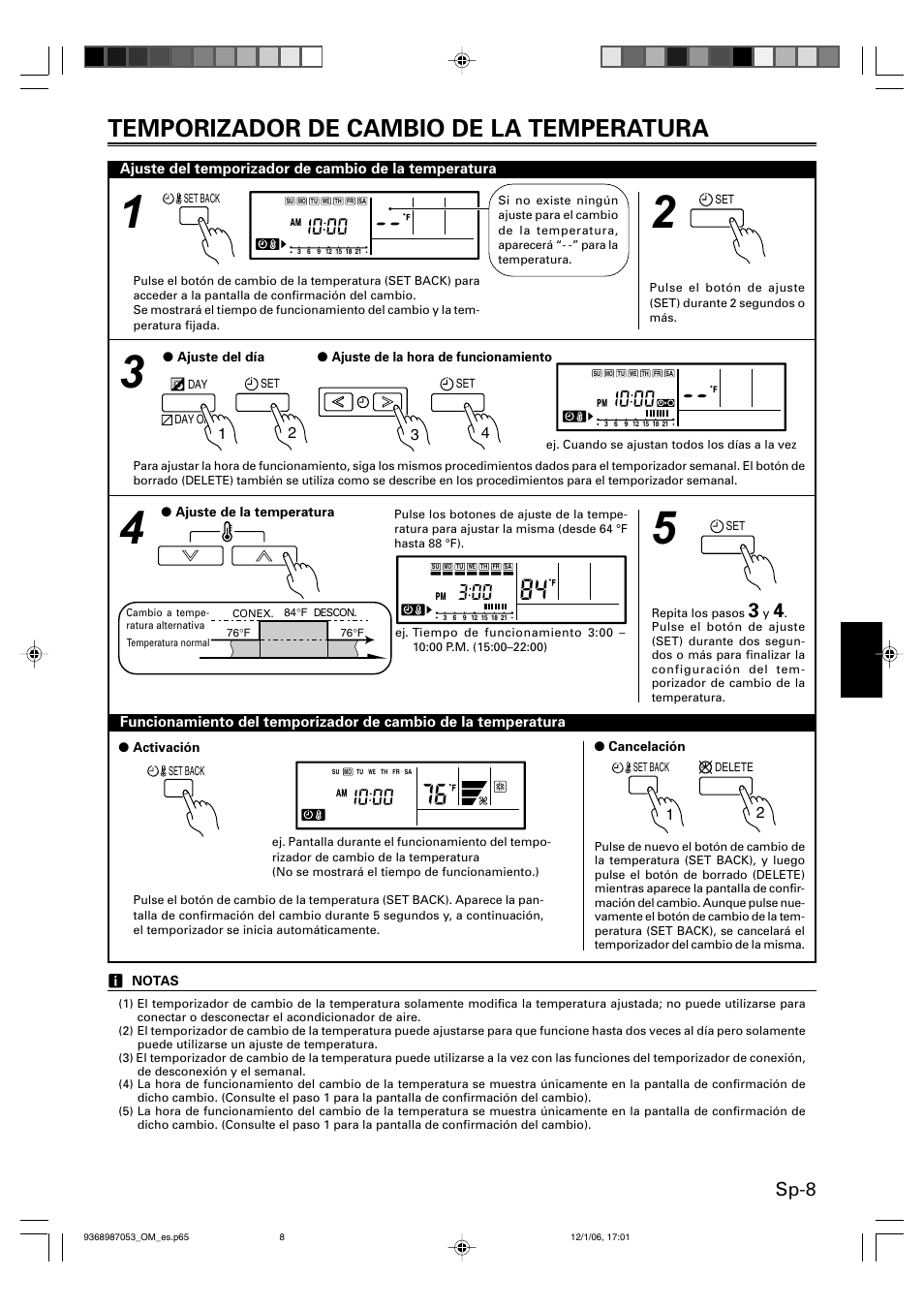 Temporizador de cambio de la temperatura, Sp-8 | Friedrich 9368987053 User Manual | Page 41 / 52